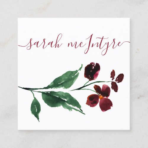 Simple Watercolour Burgundy Flowers Calling Card