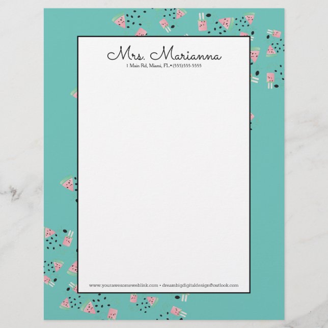 Simple Watermelon Ice Cream Pattern Letterhead (Front)