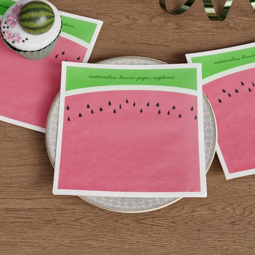 Simple Watermelon Pink and Green Summer BBQ Party Paper Dinner Napkins