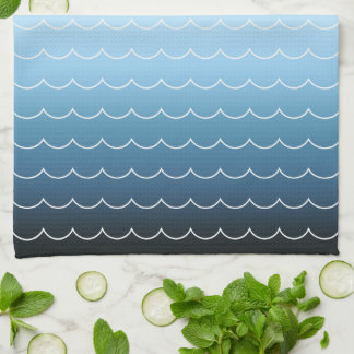 Simple Wave Pattern Blue Gradient Kitchen Towel