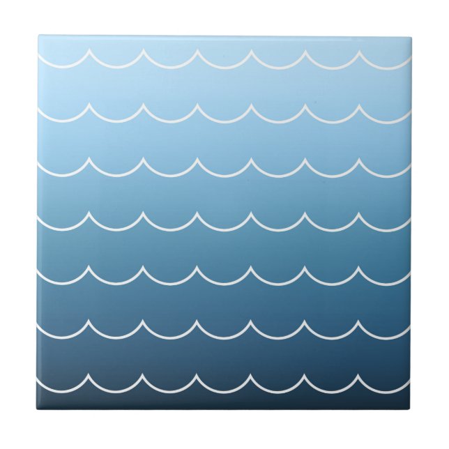 Simple Wave Pattern Calm Blue Gradient Ceramic Tile (Front)