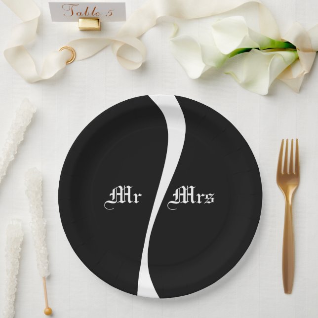 Simple Waves 2 - Custom Black and White Paper Plates (Wedding)
