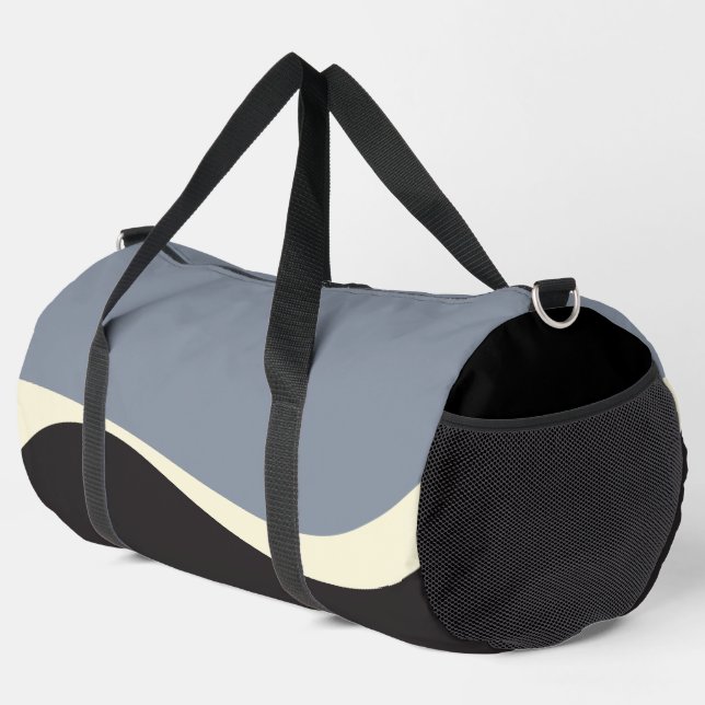 Simple Waves 2 in Black, Gray and Cream Duffle Bag (Right Corner)