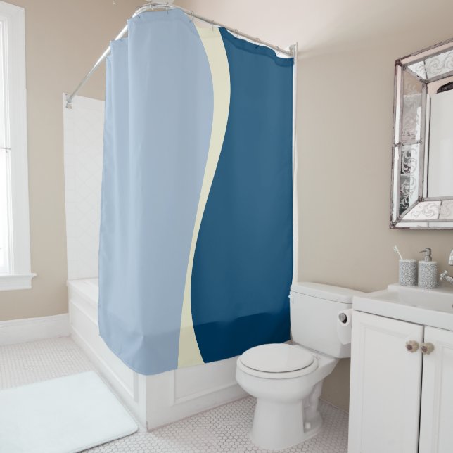 Simple Waves 2 in Dark Blue, Light Blue and Cream Shower Curtain (In Situ)