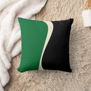 Simple Waves 2 in Green, Cream and Black Throw Pillow