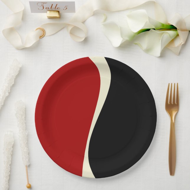 Simple Waves 2 in Red and Cream Paper Plates (Wedding)