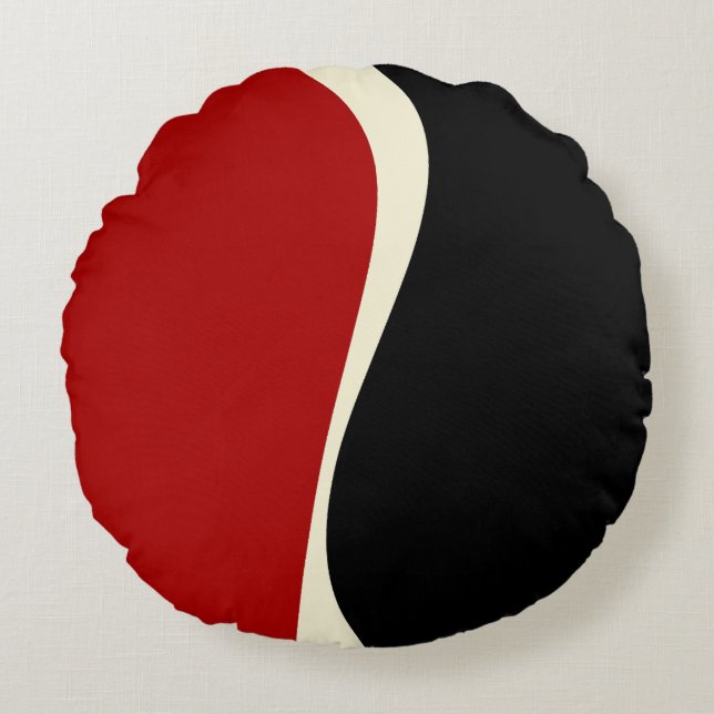 Simple Waves 2 in Red and Cream Round Pillow (Front)