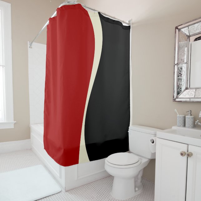 Simple Waves 2 in Red and Cream Shower Curtain (In Situ)
