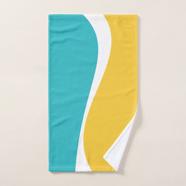 Simple Waves 2 in Turquoise, Yellow, and White Bath Towel Set (Hand Towel)