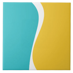 Simple Waves 2 in Turquoise, Yellow, and White Ceramic Tile