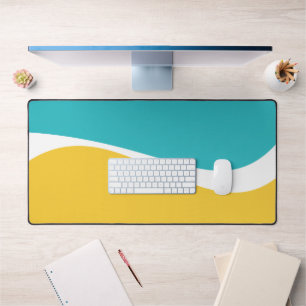 Simple Waves 2 in Turquoise, Yellow, and White Desk Mat