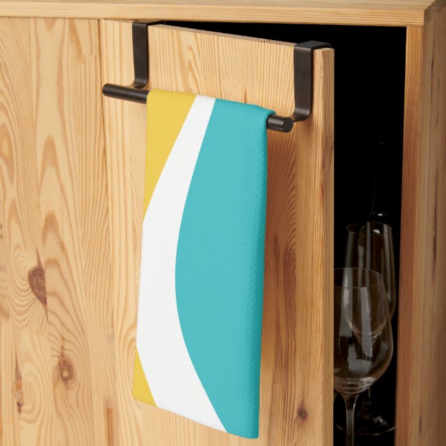 Simple Waves 2 in Turquoise, Yellow, and White Kitchen Towel (Thirds Fold)