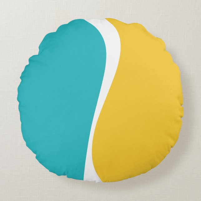 Simple Waves 2 in Turquoise, Yellow, and White Round Pillow (Front)