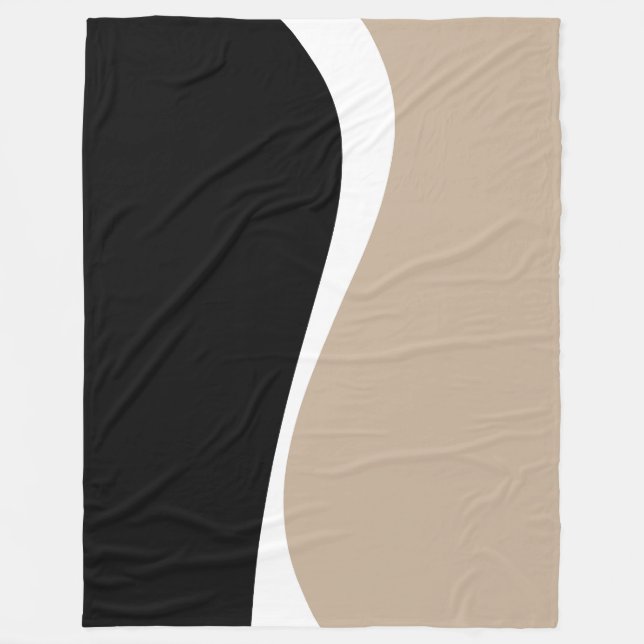 Simple Waves 2 - Taupe, Black and White Fleece Blanket (Front)
