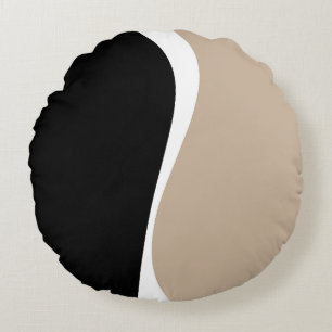 Simple Waves 2 - Taupe, Black and White Round Pillow