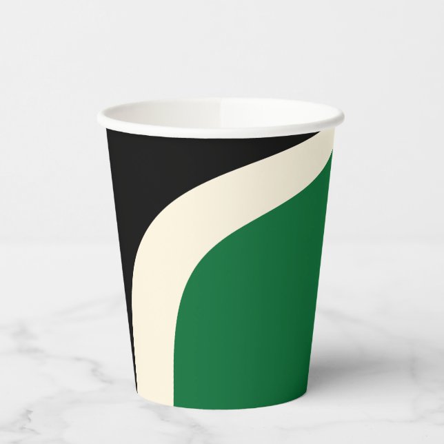 Simple Waves 3 in Green, Cream and Black  Paper Cups (Left)