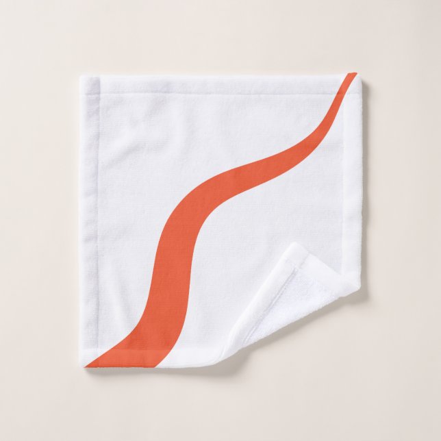 Simple Waves 3 - Orange and White Bath Towel Set (Wash Cloth)