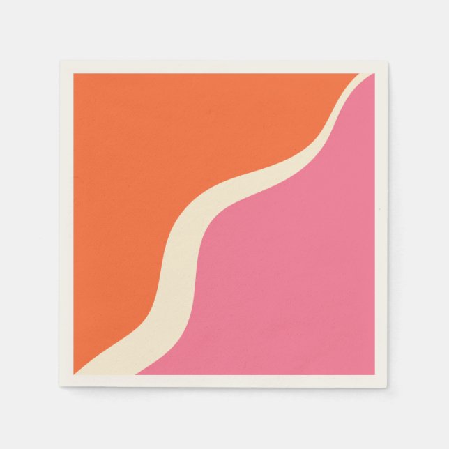 Simple Waves 3 - Pink, Orange and Cream Napkins (Front)