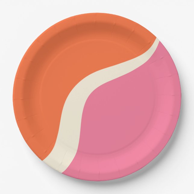 Simple Waves 3 - Pink, Orange and Cream Paper Plates (Front)