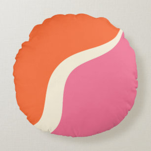 Simple Waves 3 - Pink, Orange and Cream Round Pillow