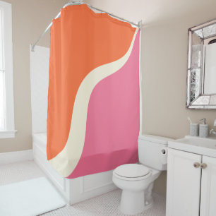 Simple Waves 3 - Pink, Orange and Cream Shower Curtain