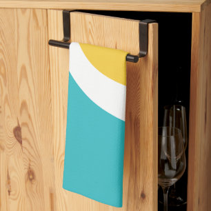 Simple Waves 3 - Turquoise and Yellow Kitchen Towel