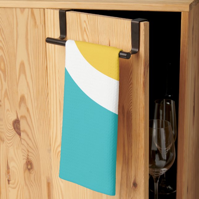 Simple Waves 3 - Turquoise and Yellow Kitchen Towel (Thirds Fold)