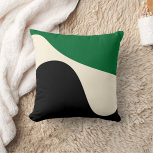 Simple Waves 4 in Green, Cream and Black  Throw Pillow