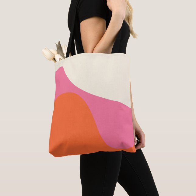 Simple Waves 4 in Pink, Orange, and Cream Tote Bag (Close Up)