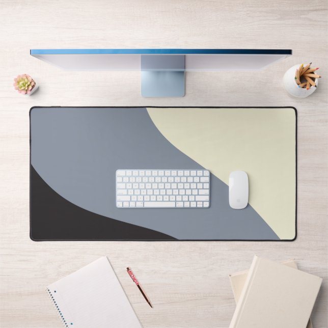 Simple Waves - Black, Gray and Cream Desk Mat (Office 1)