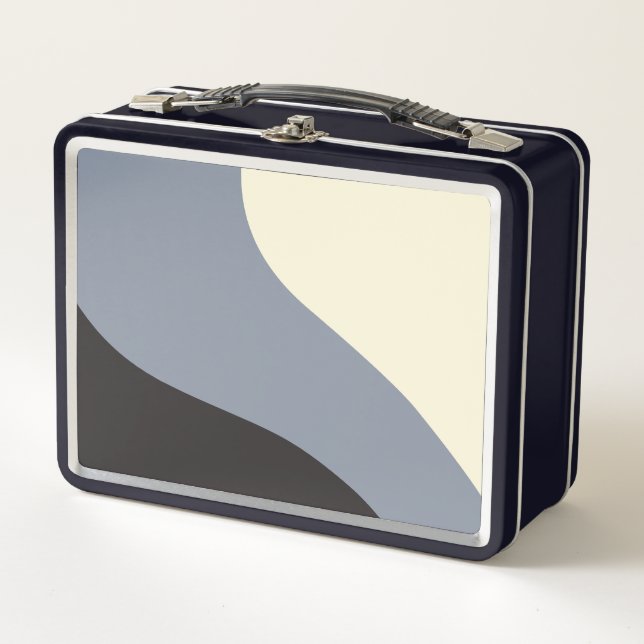 Simple Waves - Black, Gray and Cream Metal Lunch Box (Front)