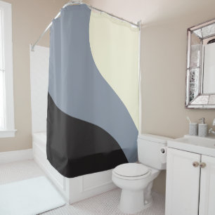 Simple Waves - Black, Gray and Cream Shower Curtain
