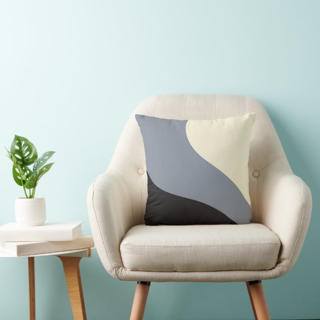 Simple Waves - Black, Gray and Cream Throw Pillow (Chair)