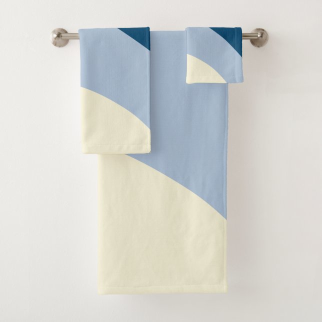 Simple Waves - Dark Blue, Light Blue and Cream Bath Towel Set (Insitu)