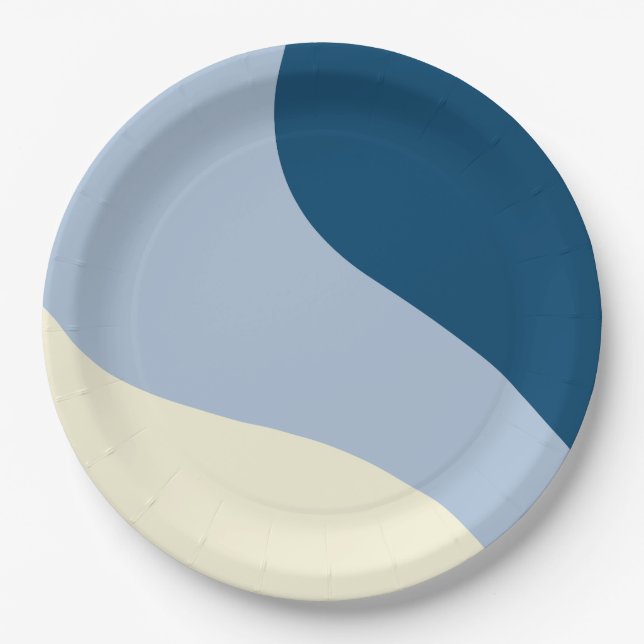 Simple Waves - Dark Blue, Light Blue and Cream Paper Plates (Front)
