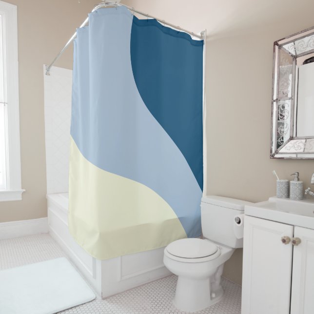 Simple Waves - Dark Blue, Light Blue and Cream Shower Curtain (In Situ)