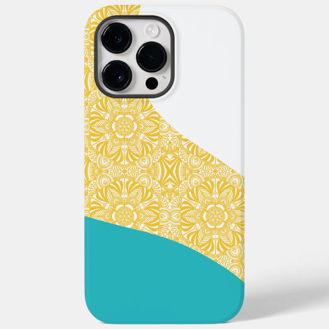 Simple Waves - Floral Pattern Turquoise and Yellow Case-Mate iPhone Case (Back)
