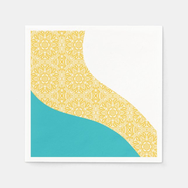 Simple Waves - Floral Pattern Turquoise and Yellow Napkins (Front)