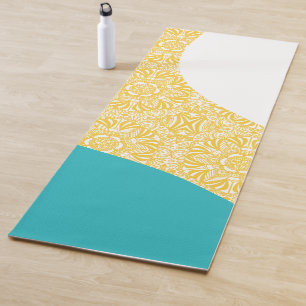 Simple Waves - Floral Pattern Turquoise and Yellow Yoga Mat