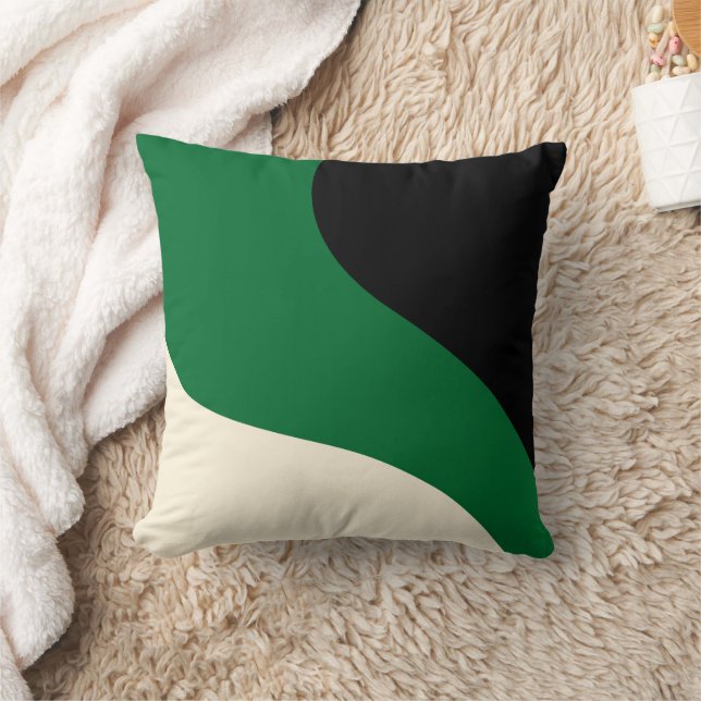 Simple Waves - Green, Cream and Black  Throw Pillow (Blanket)
