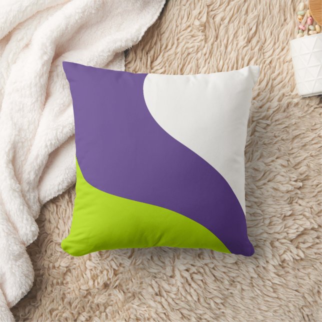 Simple Waves in Lime Green and Purple Throw Pillow (Blanket)