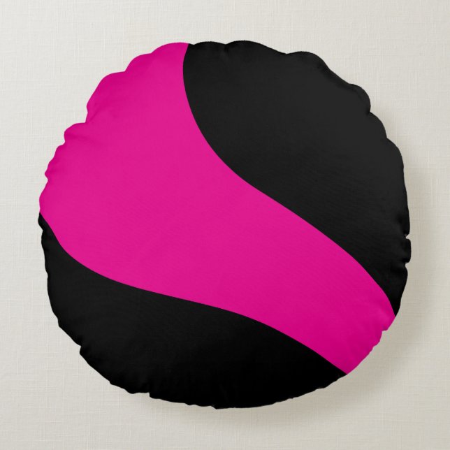Simple Waves in Magenta and Black Round Pillow (Front)