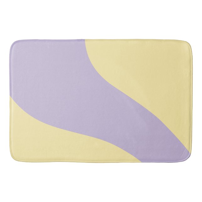 Simple Waves in Pastel Yellow and Purple Bath Mat (Front)