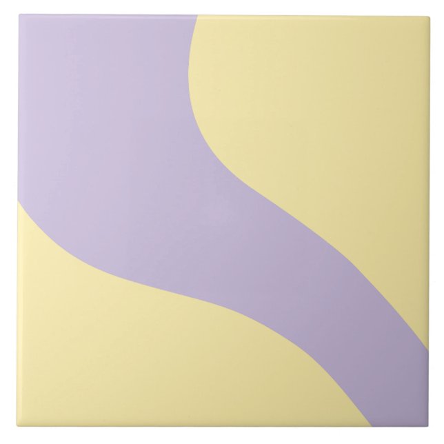 Simple Waves in Pastel Yellow and Purple Ceramic Tile (Front)