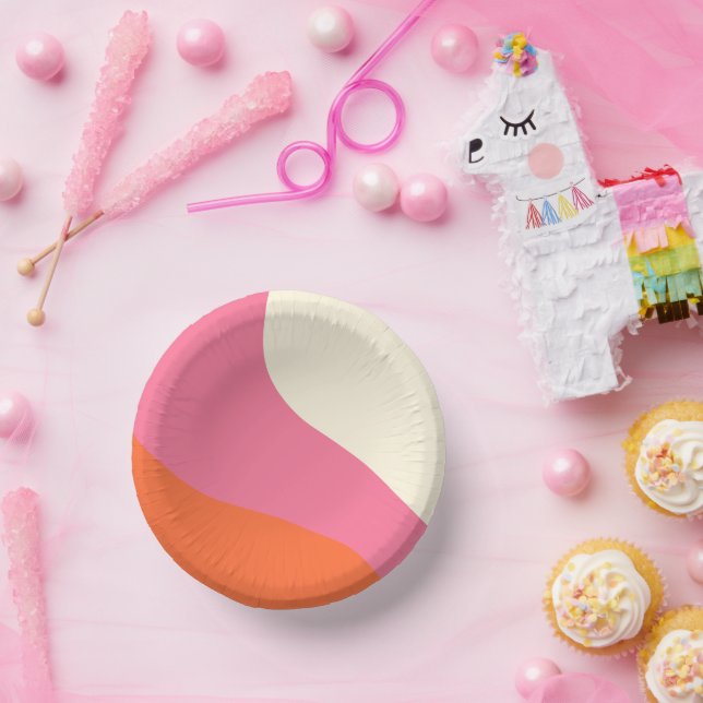 Simple Waves - Pink, Orange and Cream Paper Bowls (Party)