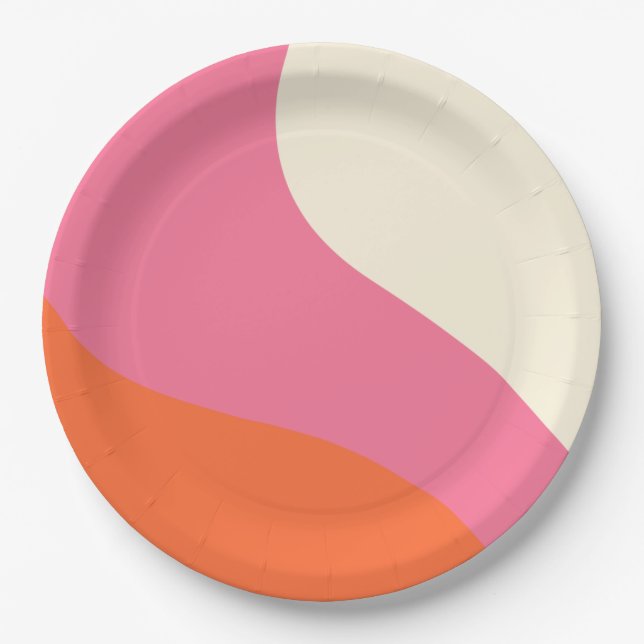 Simple Waves - Pink, Orange and Cream Paper Plates (Front)