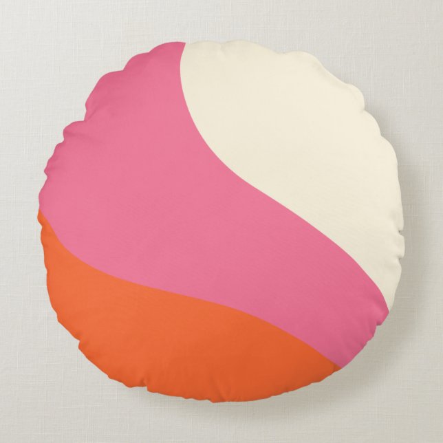 Simple Waves - Pink, Orange and Cream Round Pillow (Front)