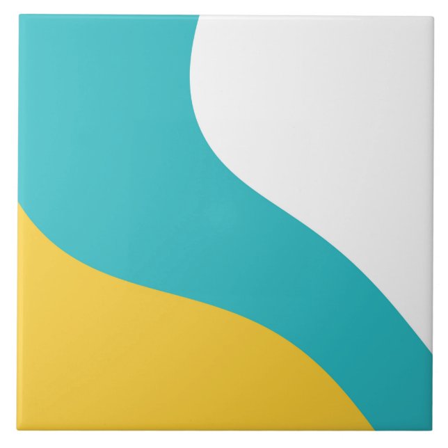 Simple Waves - Turquoise and Yellow Ceramic Tile (Front)