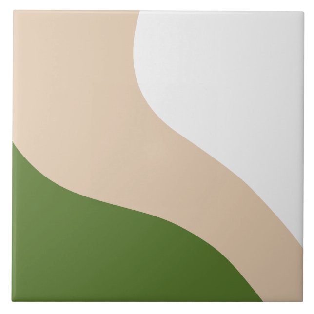 Simple Waves - White, Sand & Palm Green Ceramic Tile (Front)