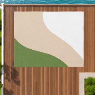 Simple Waves - White, Sand & Palm Green Outdoor Rug
